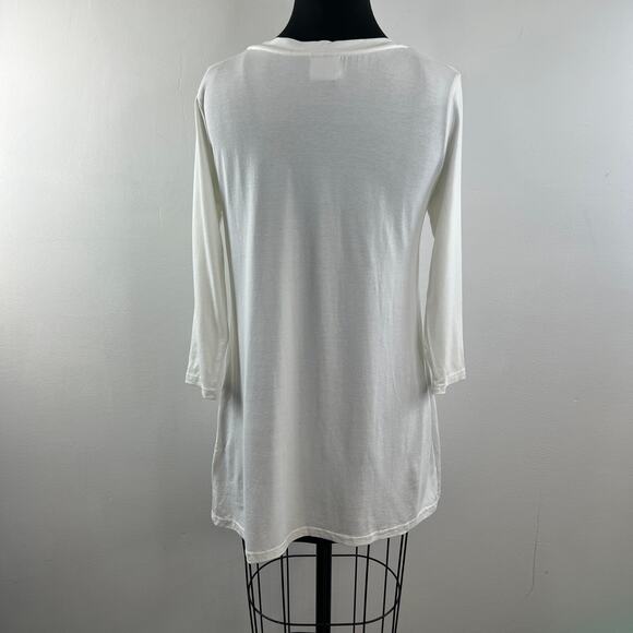 Integrity White Tunic Top Stretch Ribbed Deep V-Neck 3/4 Sleeve Size 2 USA - Picture 5 of 6